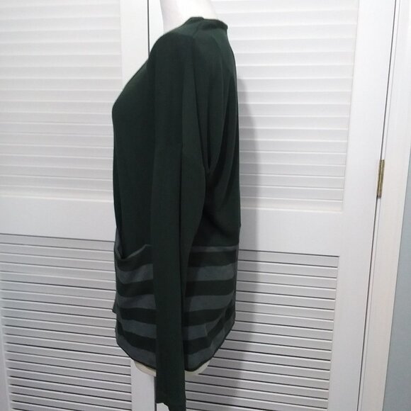 Three Dots Button Front Cardigan Green Stripe Size Medium - Picture 6 of 10